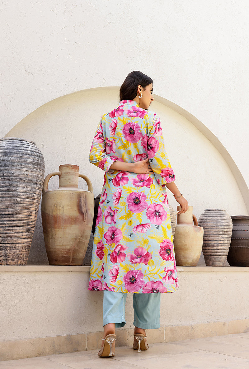 Mint Garden Printed Collar Magnolia Kurta Set