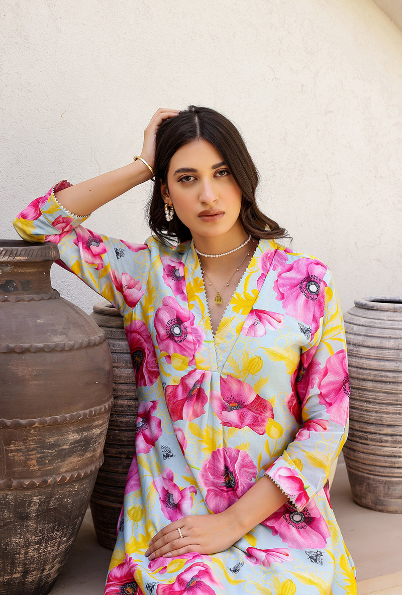 Mint Garden Printed Collar Magnolia Kurta Set