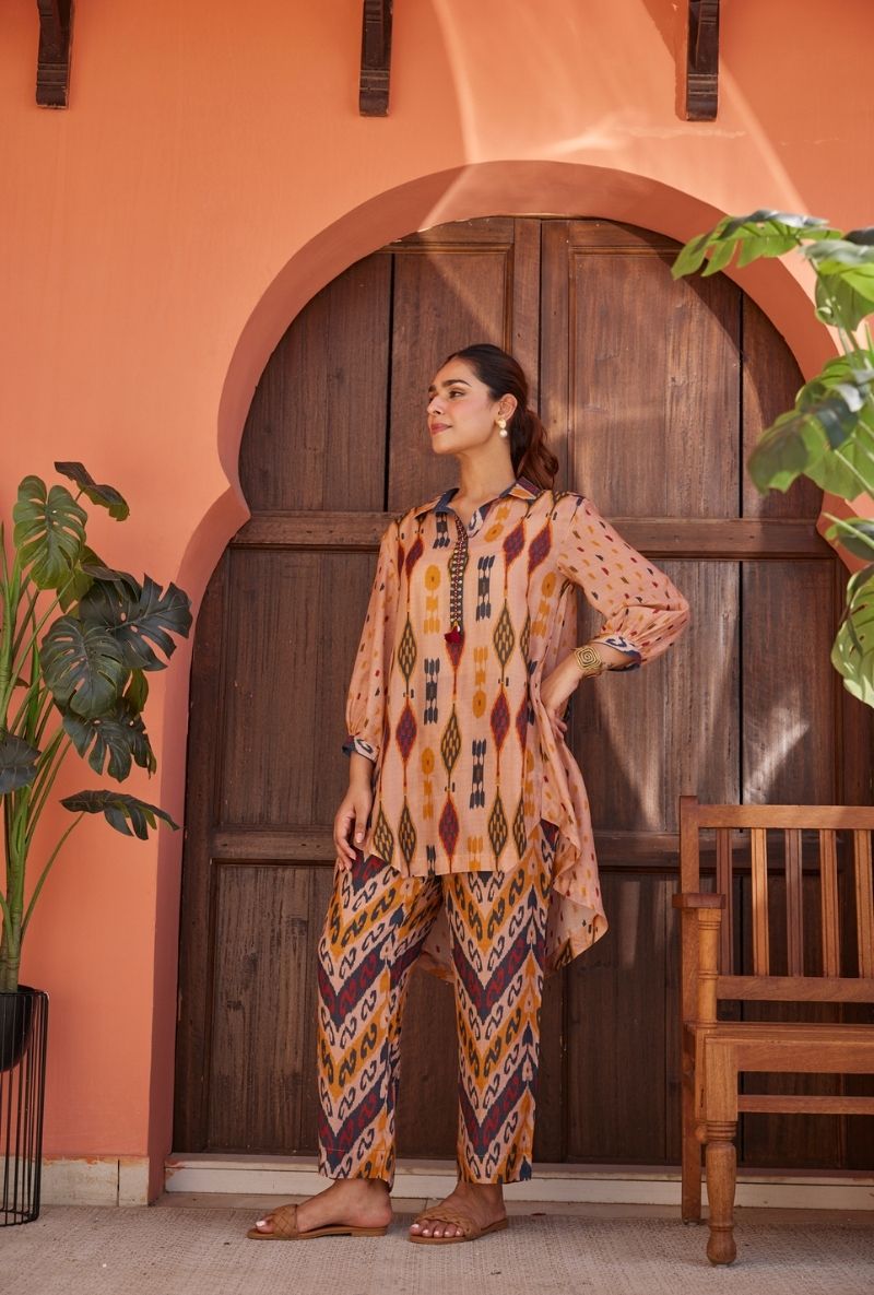 Rose Pink Ikat High Low Maeri Co-ord Set
