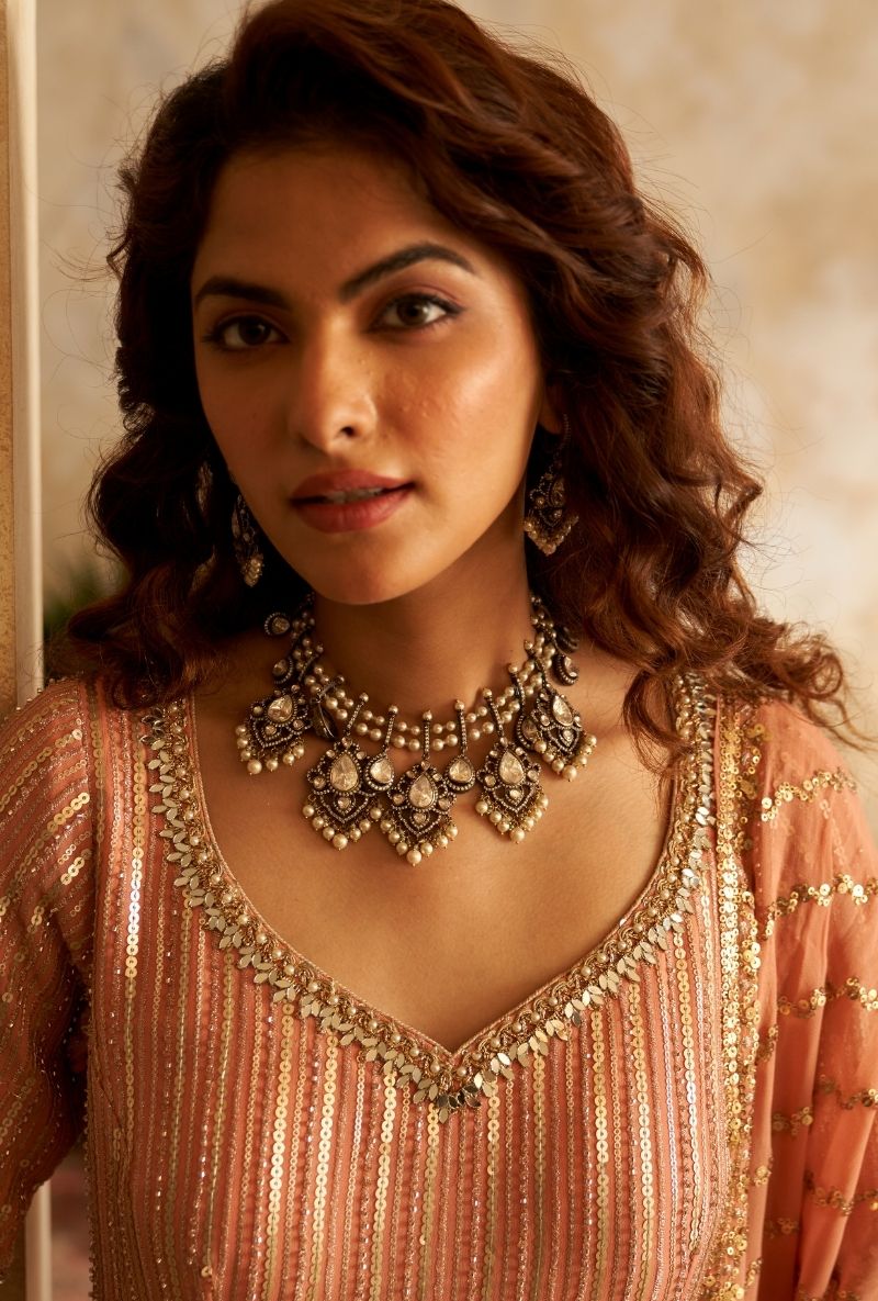 Pink Stripes Sequin Rumi Gharara Set