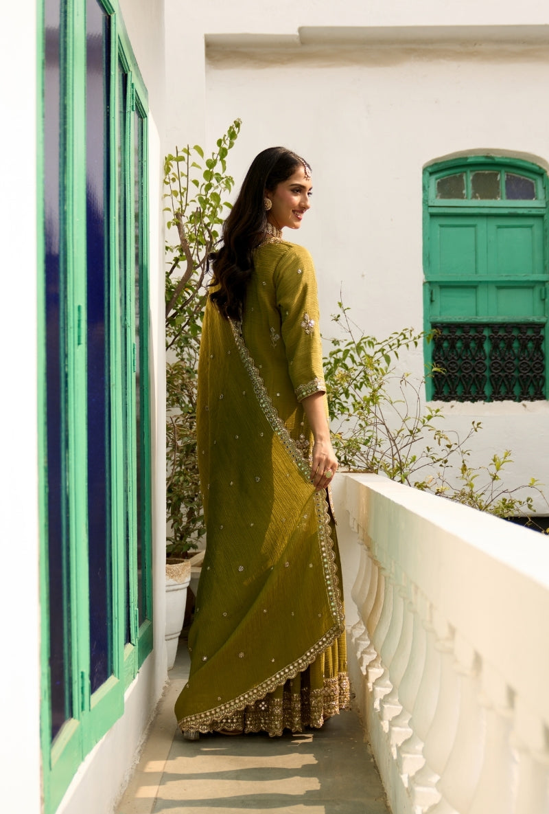 Green Bead Work Nadira Sharara Set