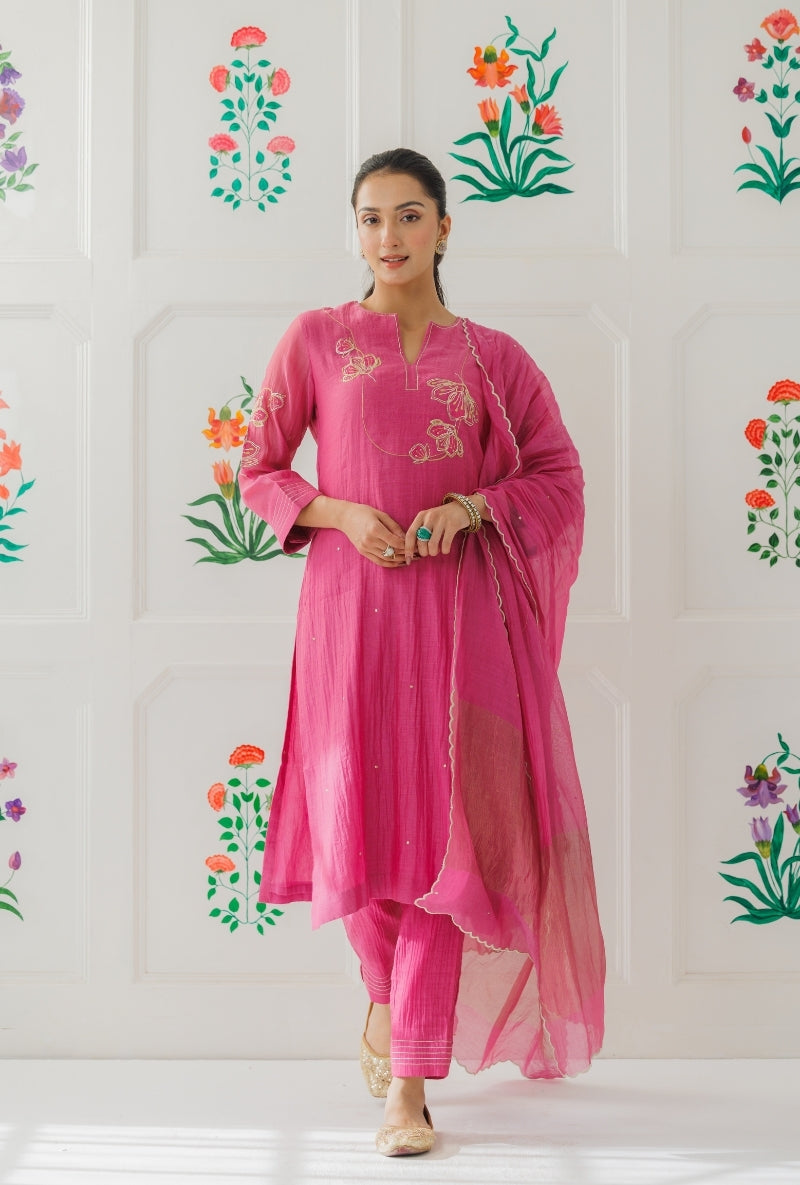 Mauve Pitta Work Yoke Baani Kurta Set