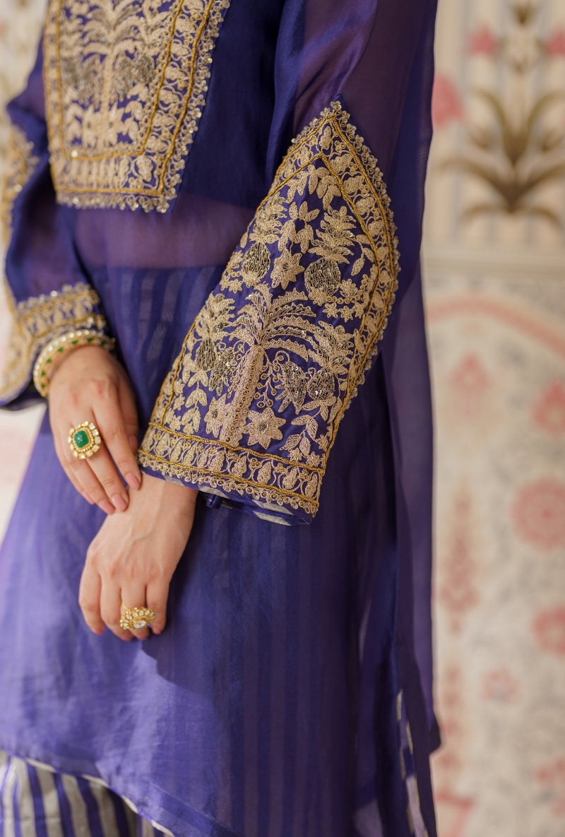 Navy Blue Dori and Sequin Hand Embroidery Mallika Farshi Set