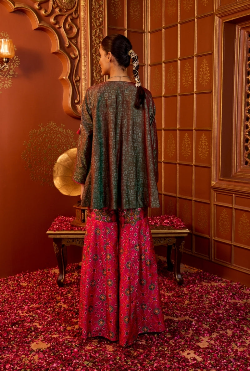 Green Mirror Yoke Oorja Sharara Set