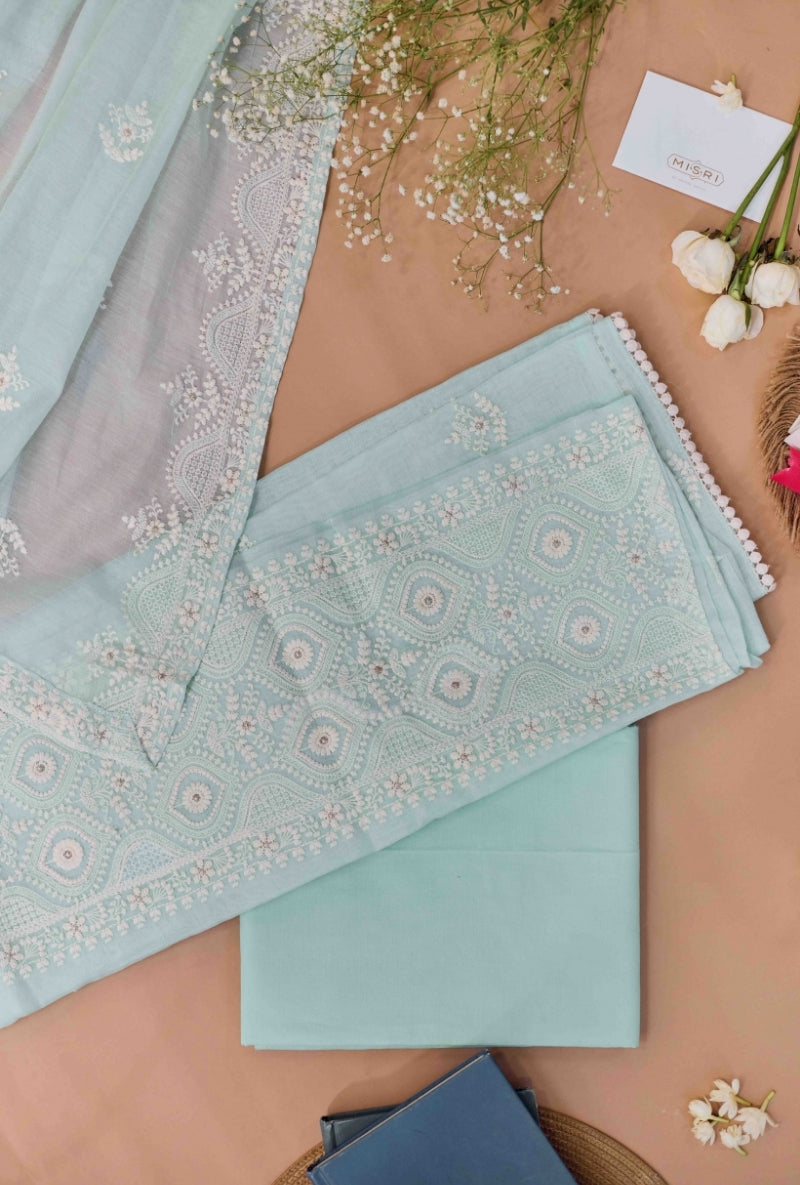 Lucknowi Embroidery Unstitched Suit Set
