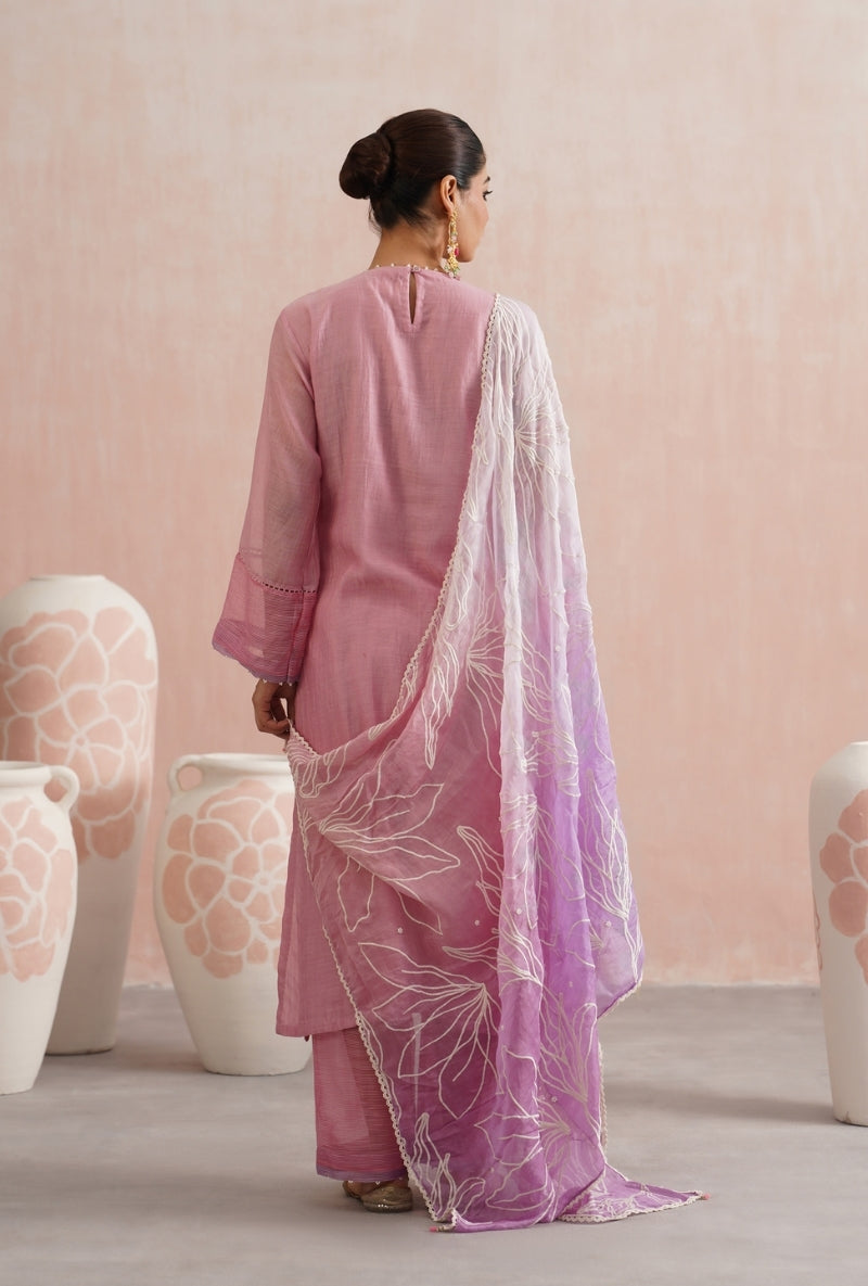 Rose Pink Pearl and Jewels Embroidered Prisha Kurta Set