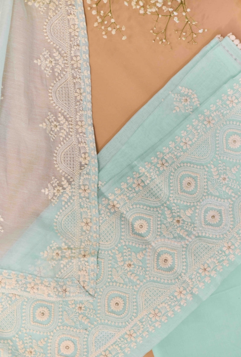 Lucknowi Embroidery Unstitched Suit Set
