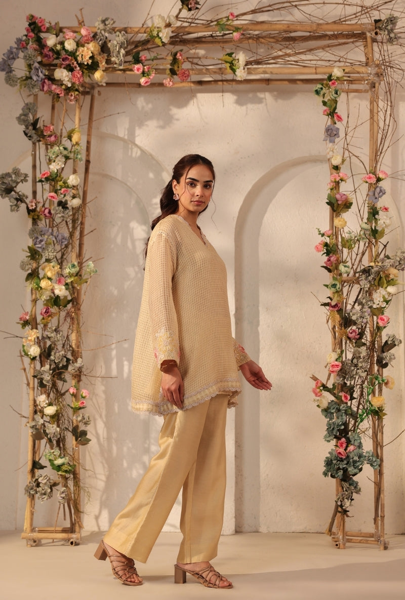 Beige Applique Saaz Co-Ord Set