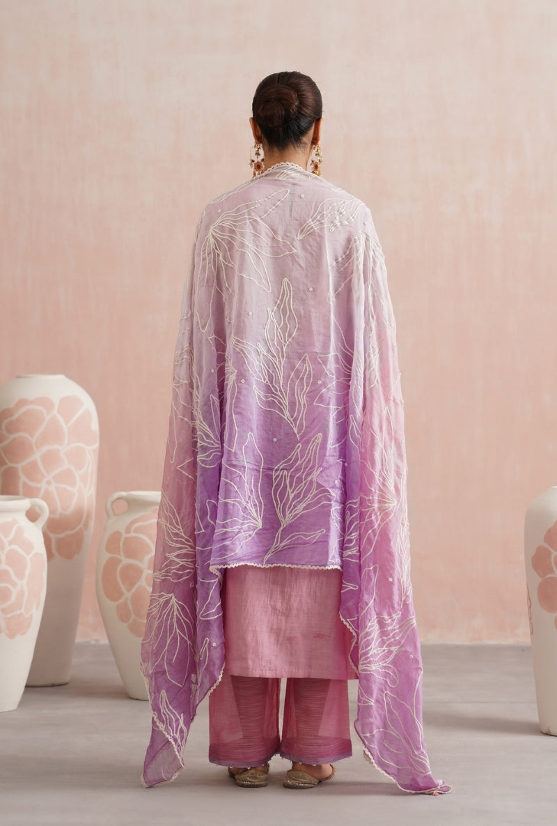 Rose Pink Pearl and Jewels Embroidered Prisha Kurta Set
