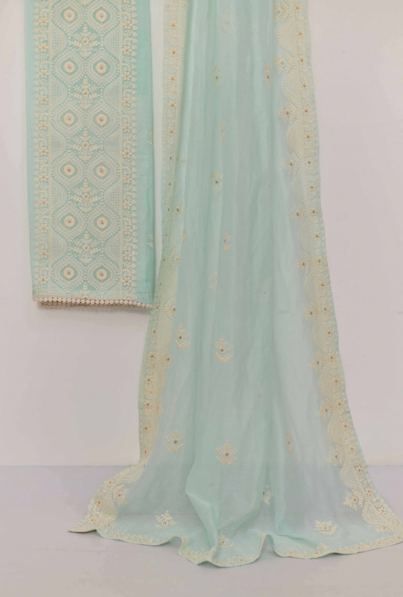 Lucknowi Embroidery Unstitched Suit Set