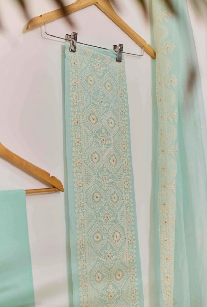 Lucknowi Embroidery Unstitched Suit Set