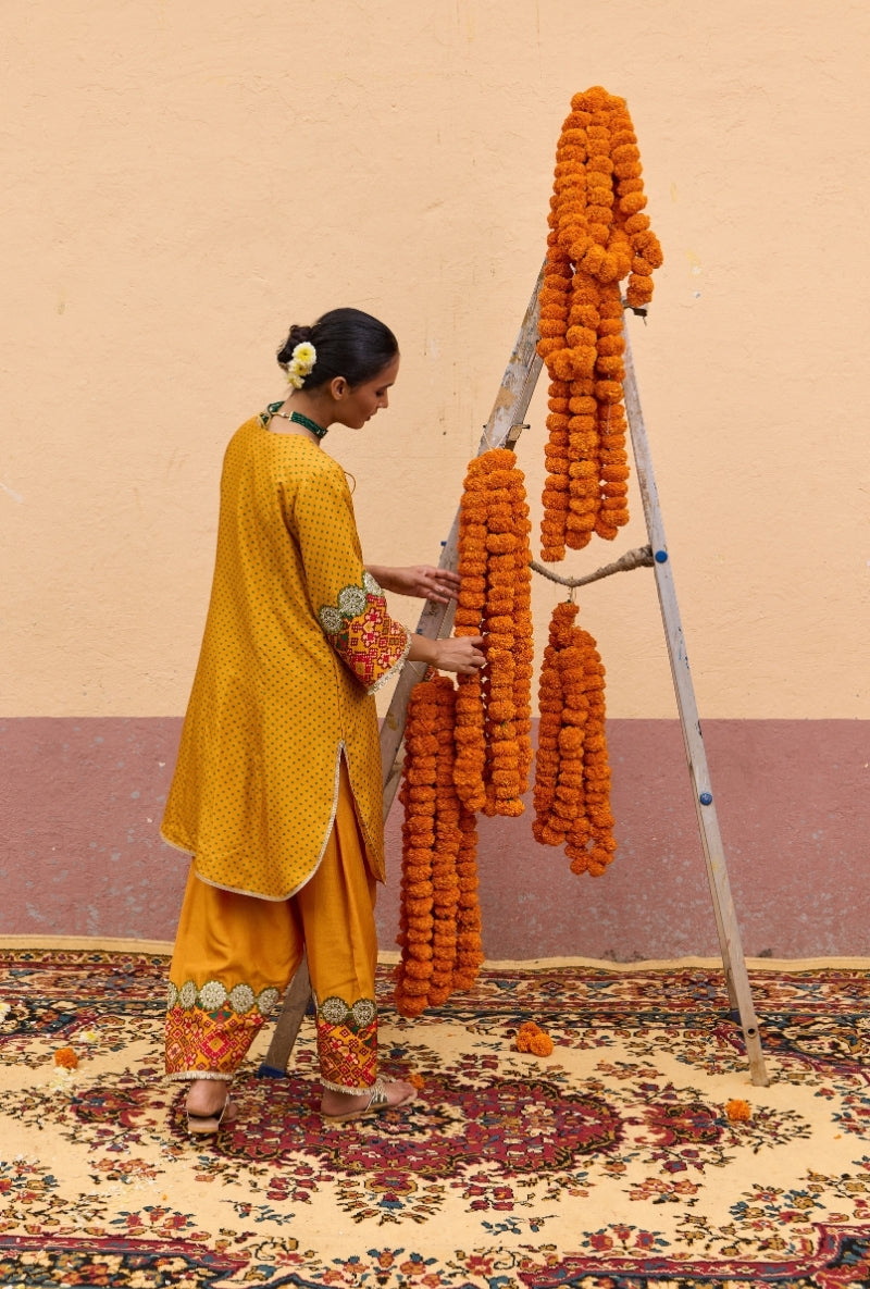 Yellow Bandhni Border Oorja Salwar Set