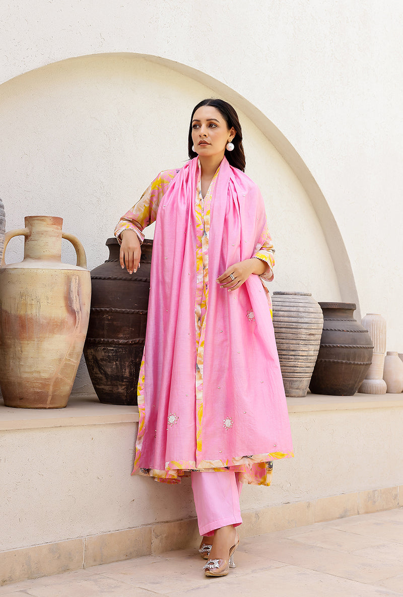 Pink Garden Printed Collar Magnolia Kurta Set