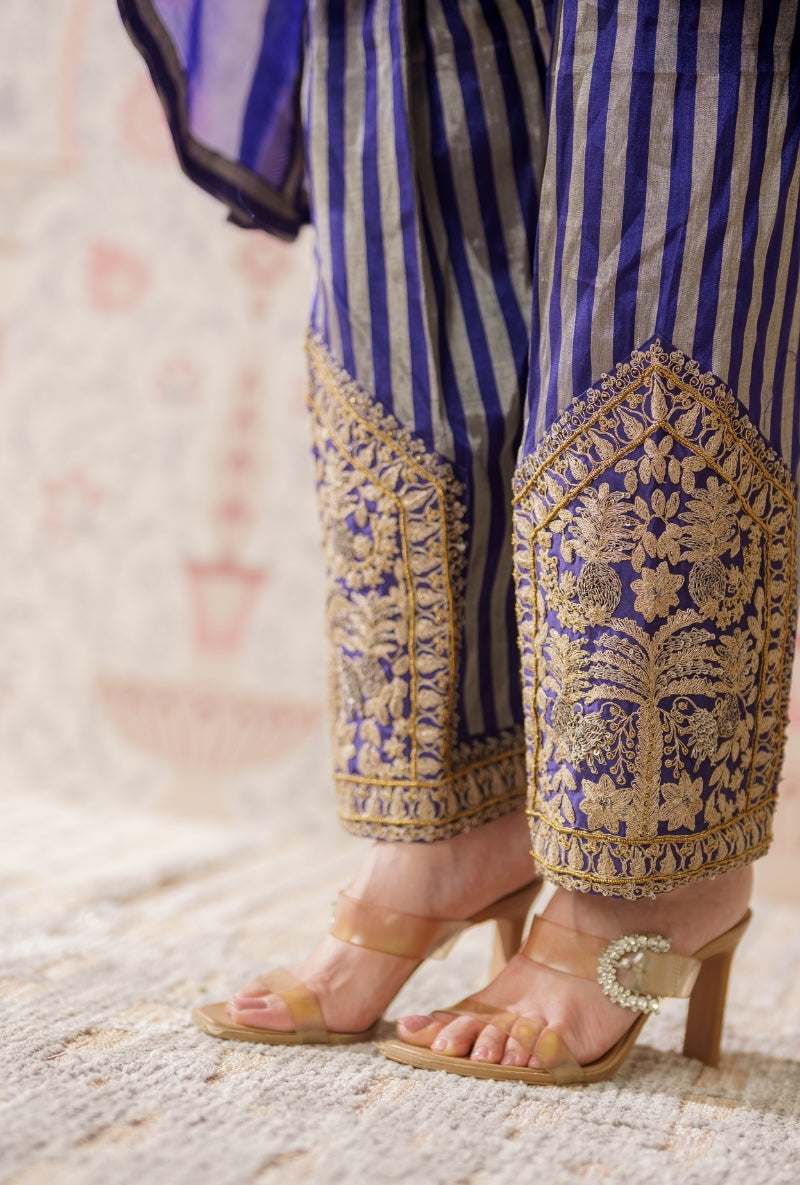Navy Blue Dori and Sequin Hand Embroidery Mallika Farshi Set