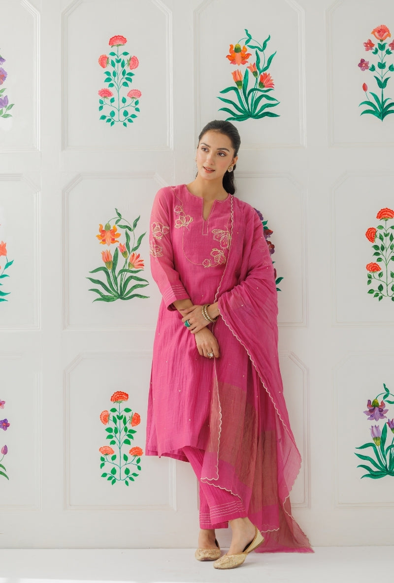 Mauve Pitta Work Yoke Baani Kurta Set