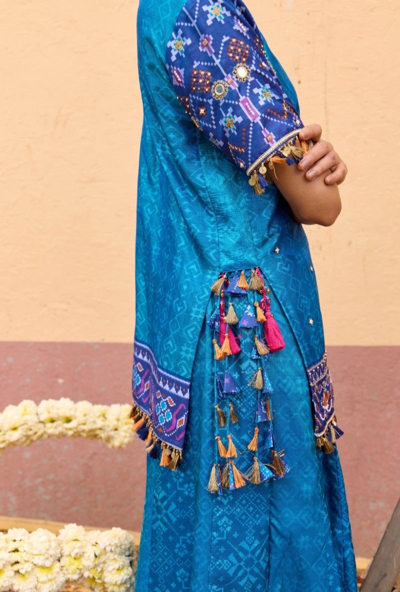 Blue Mirror Work Oorja Sharara Set