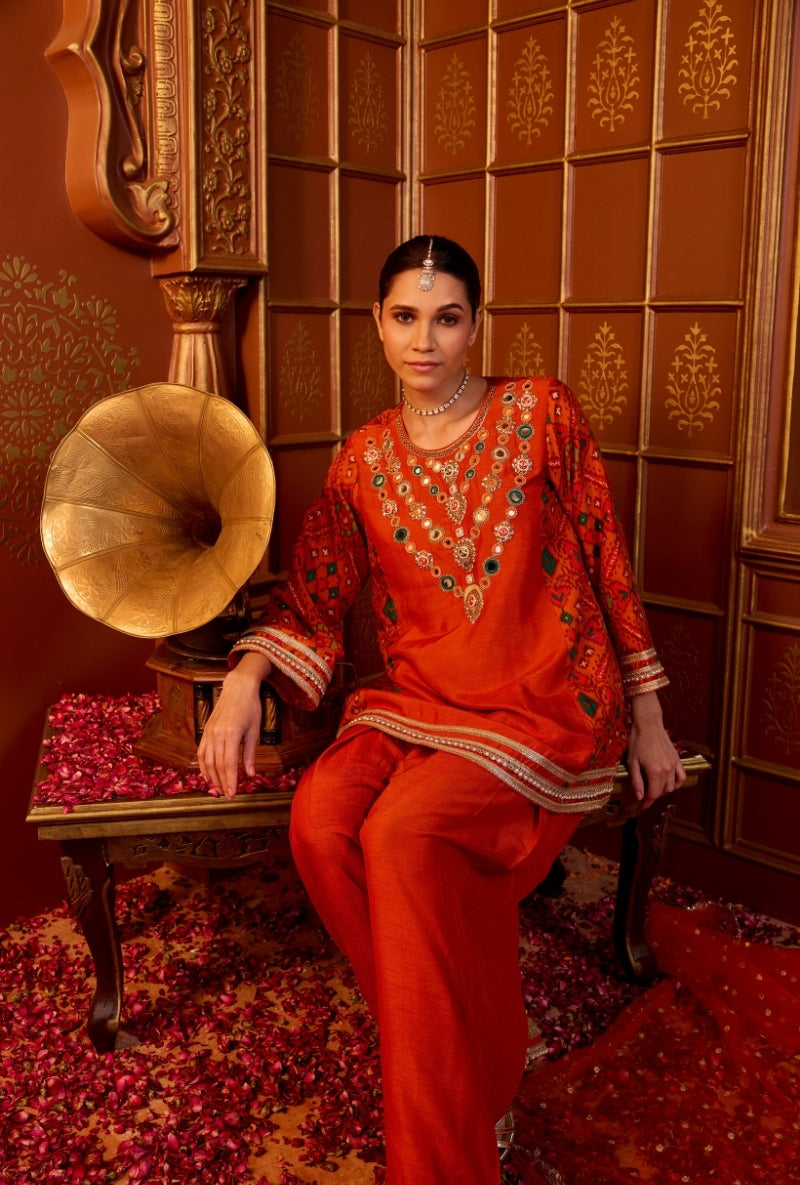 Orange Jewel Neckline Oorja Farshi Set