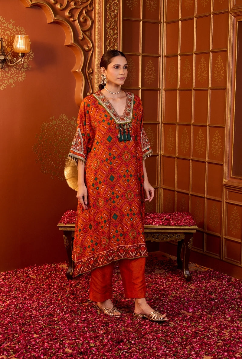 Orange Hand Embroidered Oorja Kaftan Set