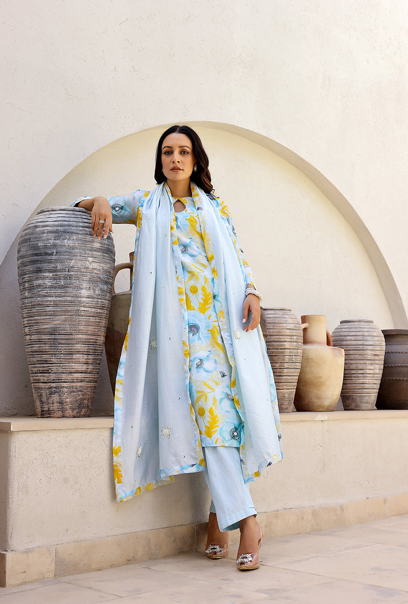 Blue Garden Printed Straight Magnolia Kurta Set