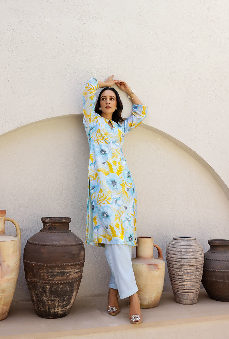 Blue Garden Printed Straight Magnolia Kurta Set