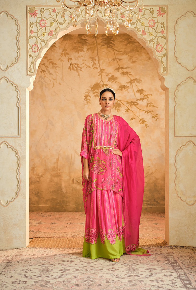 Hot Pink Short Kurta Goonj Sharara Set