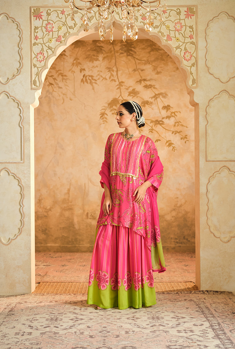 Hot Pink Short Kurta Goonj Sharara Set