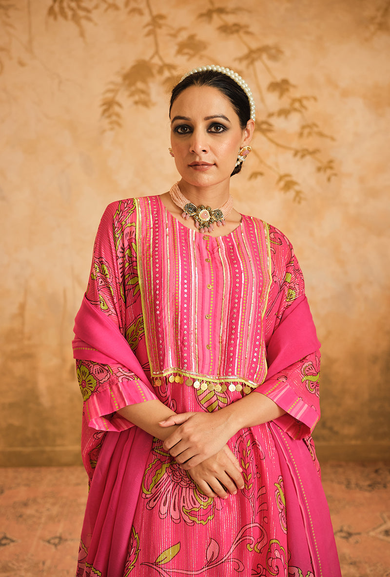 Hot Pink Short Kurta Goonj Sharara Set