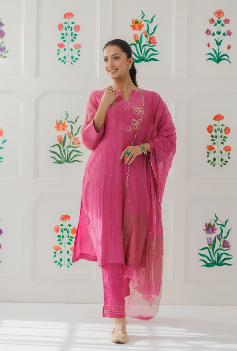 Mauve Pitta Work Yoke Baani Kurta Set