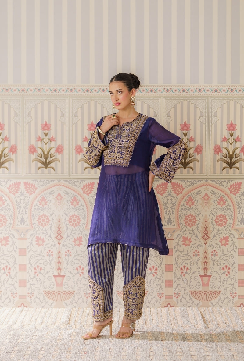 Navy Blue Dori and Sequin Hand Embroidery Mallika Farshi Set