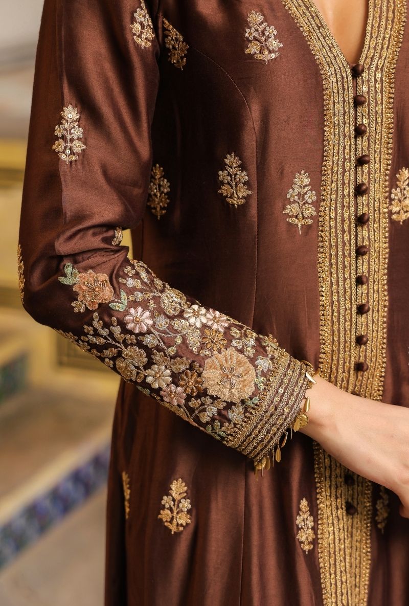 Brown Jacket Mehfil Anarkali Set