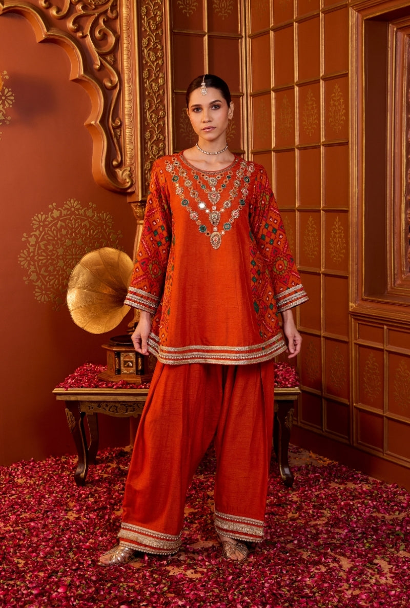 Orange Jewel Neckline Oorja Farshi Set