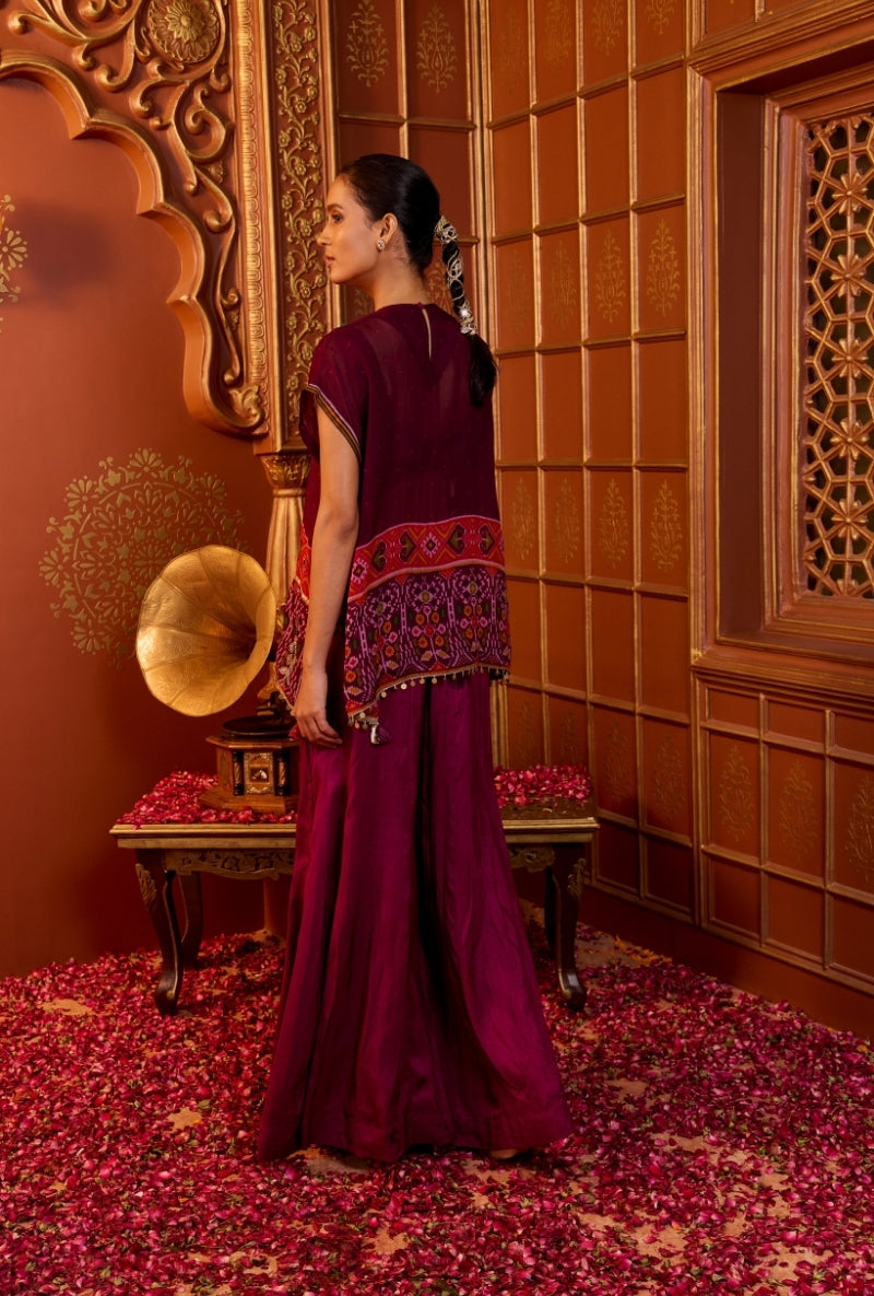 Wine Ptola Print Bib Style Oorja Co-Ord Set