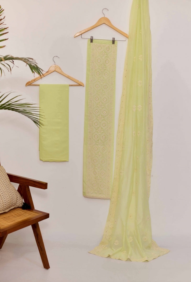 Lucknowi Embroidery Unstitched Suit Set