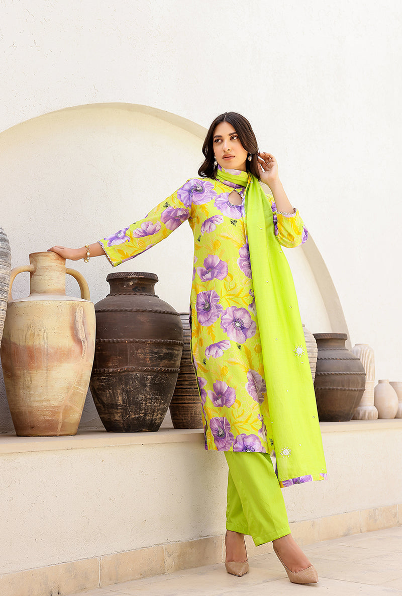 Green Garden Printed Straight Magnolia Kurta Set
