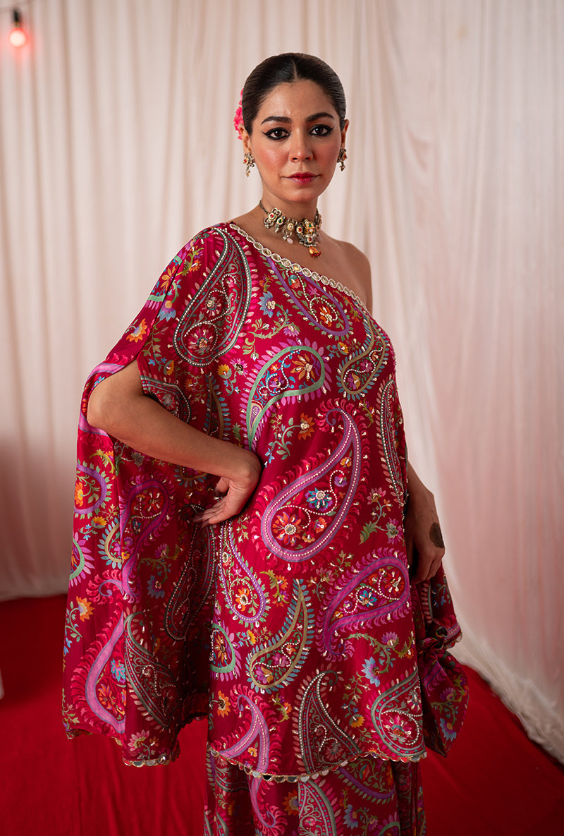 Maroon Off Shoulder Kikli Sharara Set