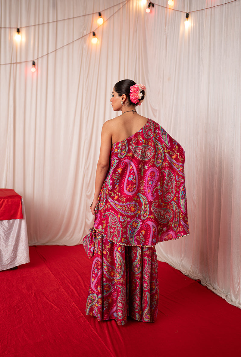 Maroon Off Shoulder Kikli Sharara Set