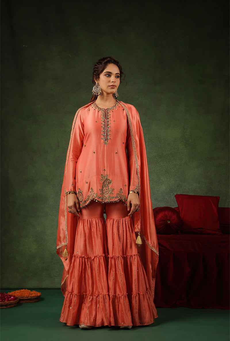 Peach Zardosi Work Ishq Gharara Set