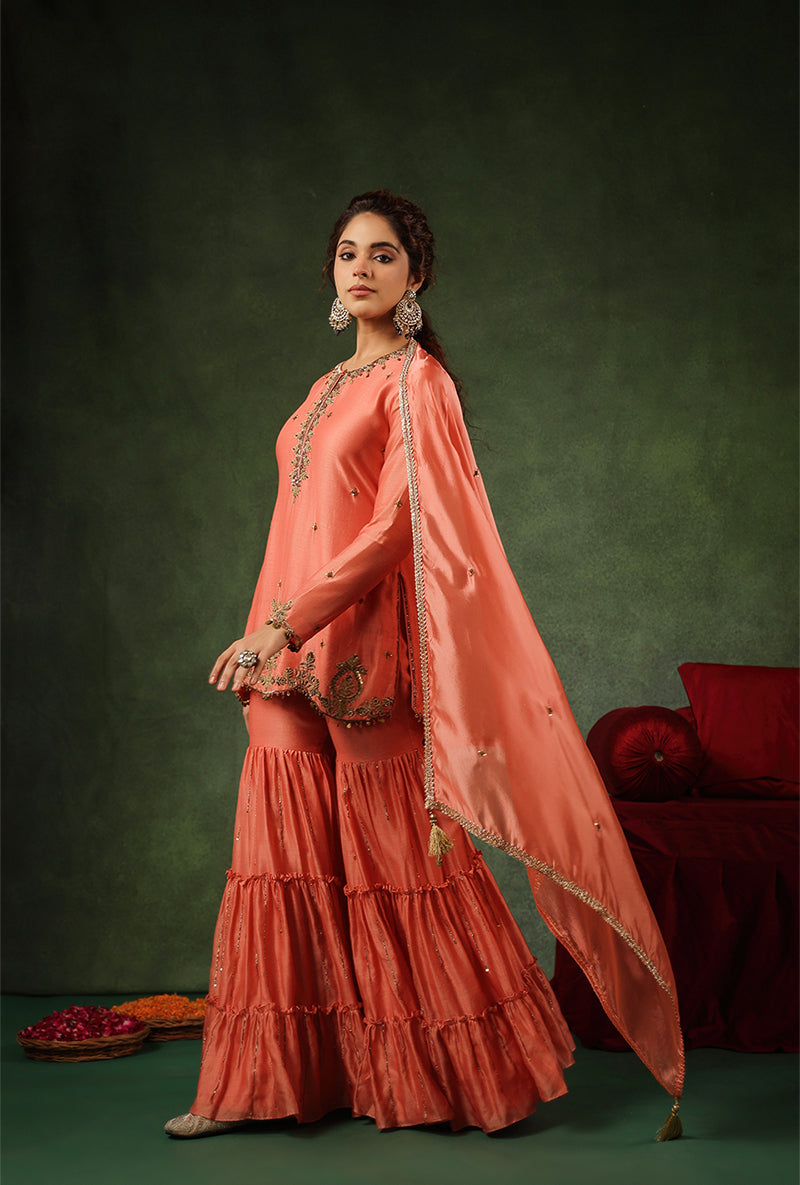 Peach Zardosi Work Ishq Gharara Set