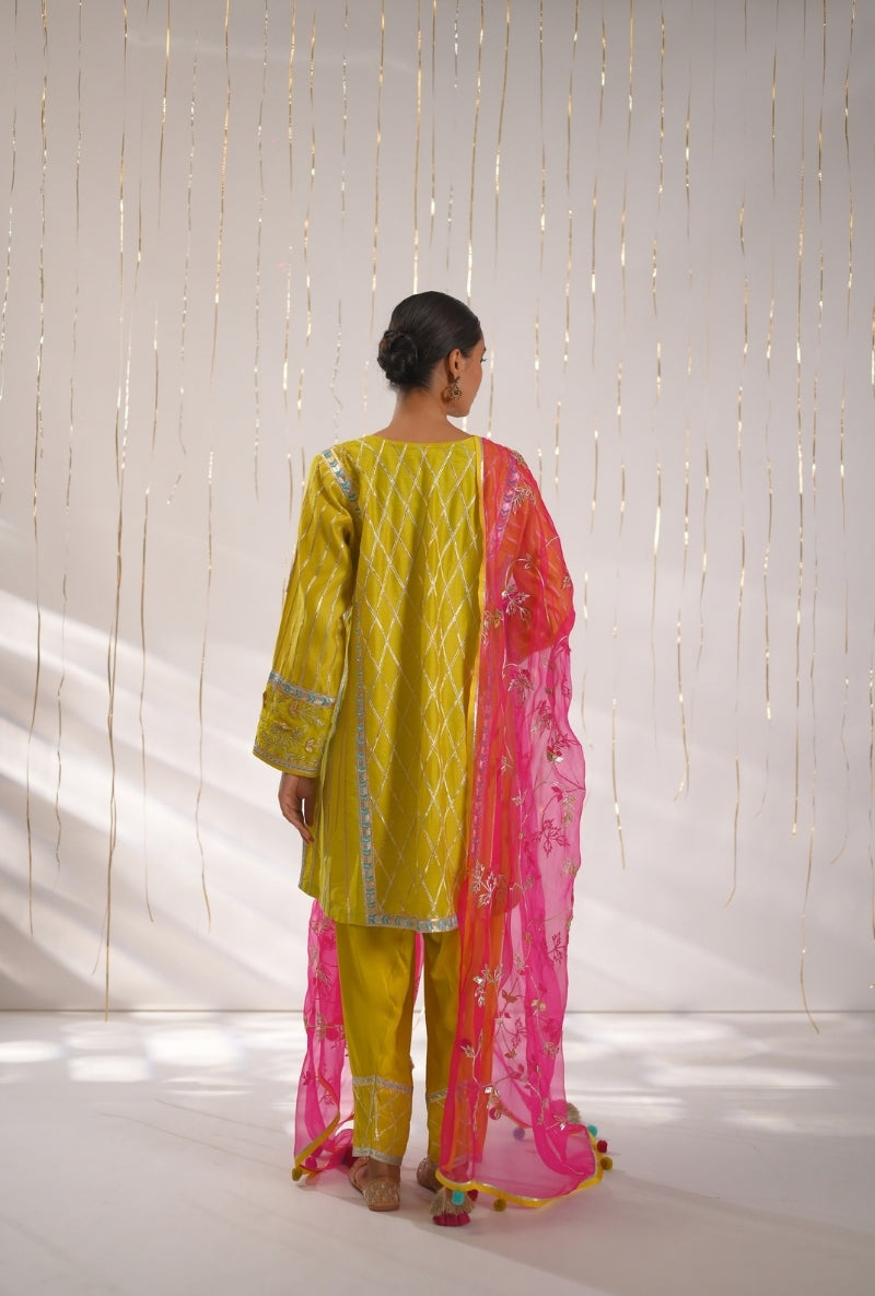 Haldi Yellow Gota Lace Patti Short Mehreen Kurta Set