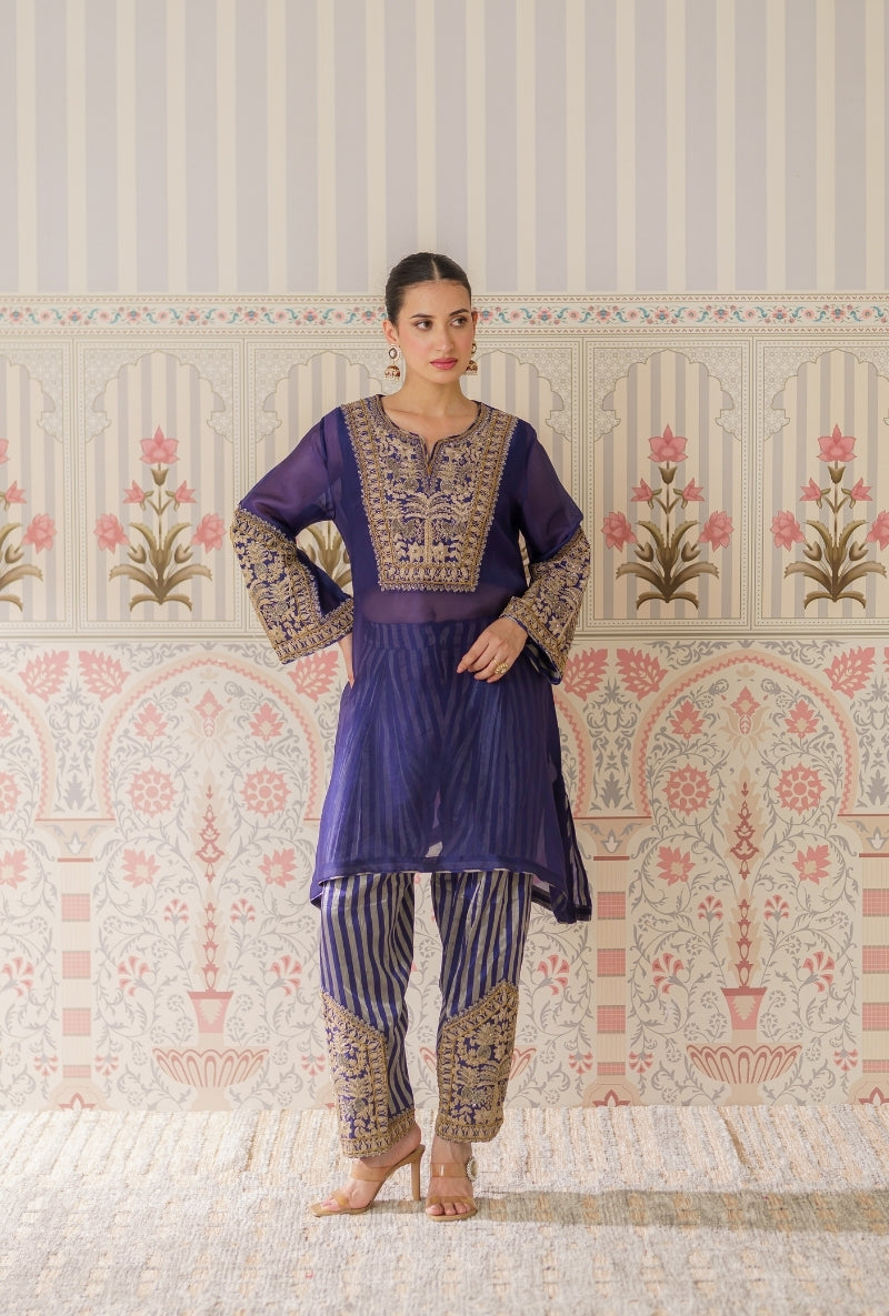 Navy Blue Dori and Sequin Hand Embroidery Mallika Farshi Set