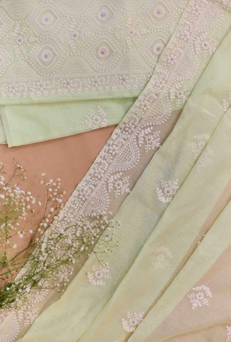 Lucknowi Embroidery Unstitched Suit Set