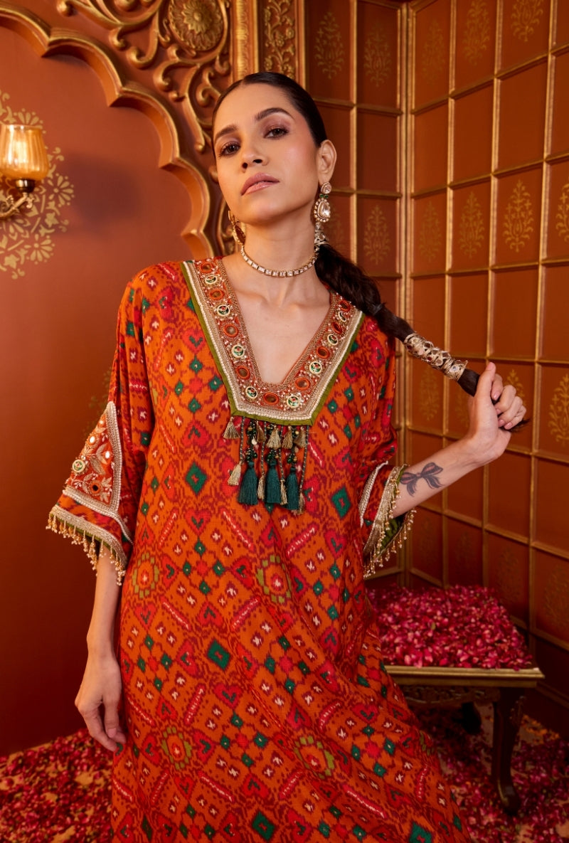 Orange Hand Embroidered Oorja Kaftan Set
