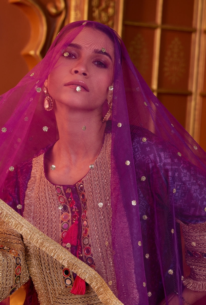 Purple Embroidered Yoke Oorja Salwar Set