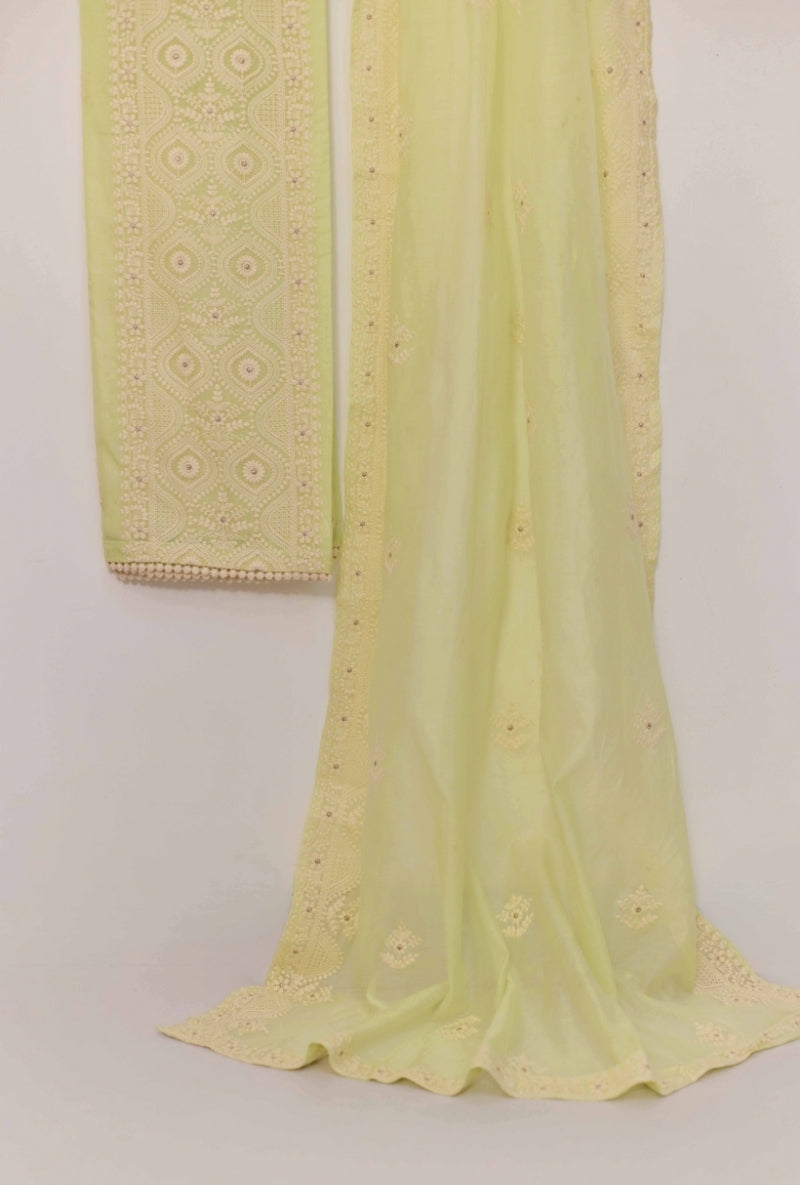 Lucknowi Embroidery Unstitched Suit Set