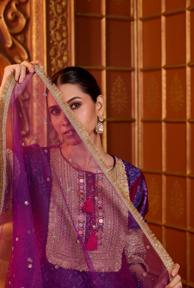 Purple Embroidered Yoke Oorja Salwar Set