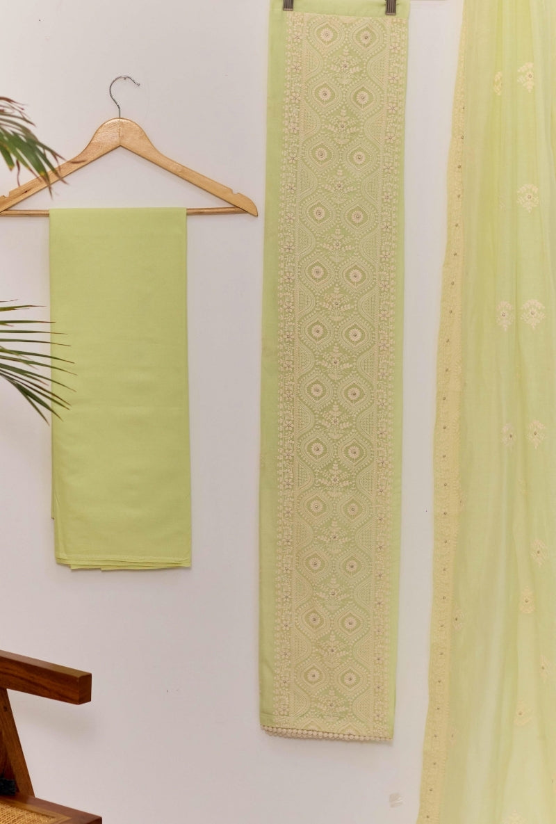 Lucknowi Embroidery Unstitched Suit Set