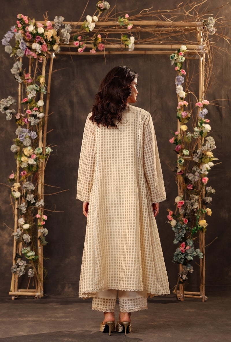 Beige Panelled Saaz Kalidaar Kurta Set