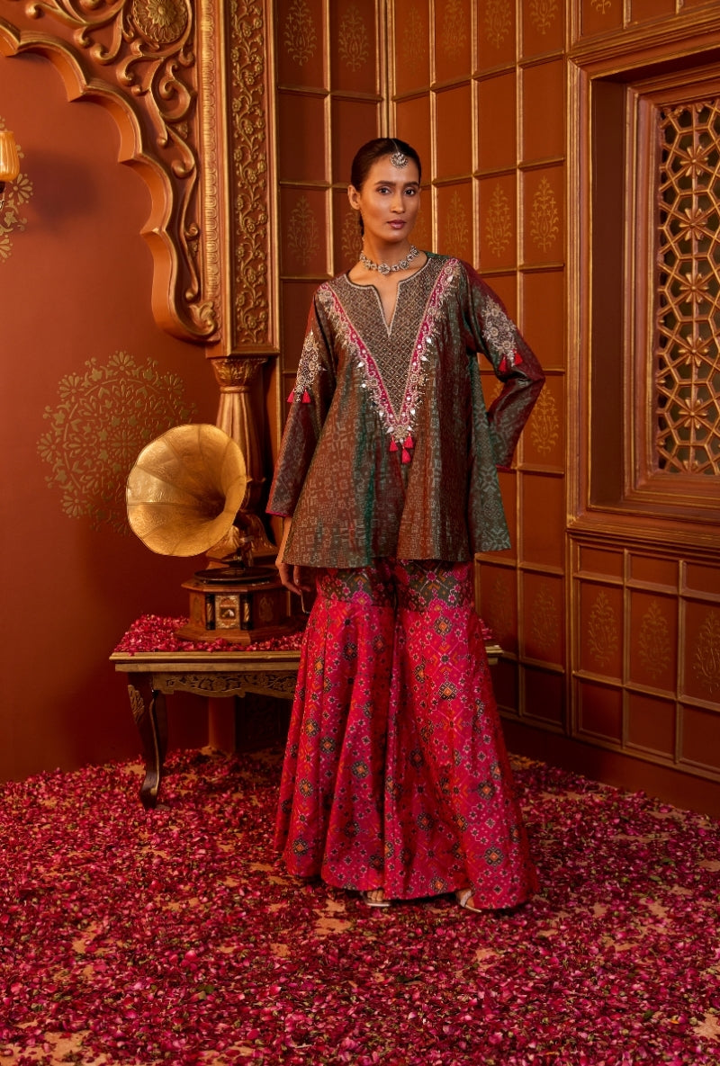 Green Mirror Yoke Oorja Sharara Set
