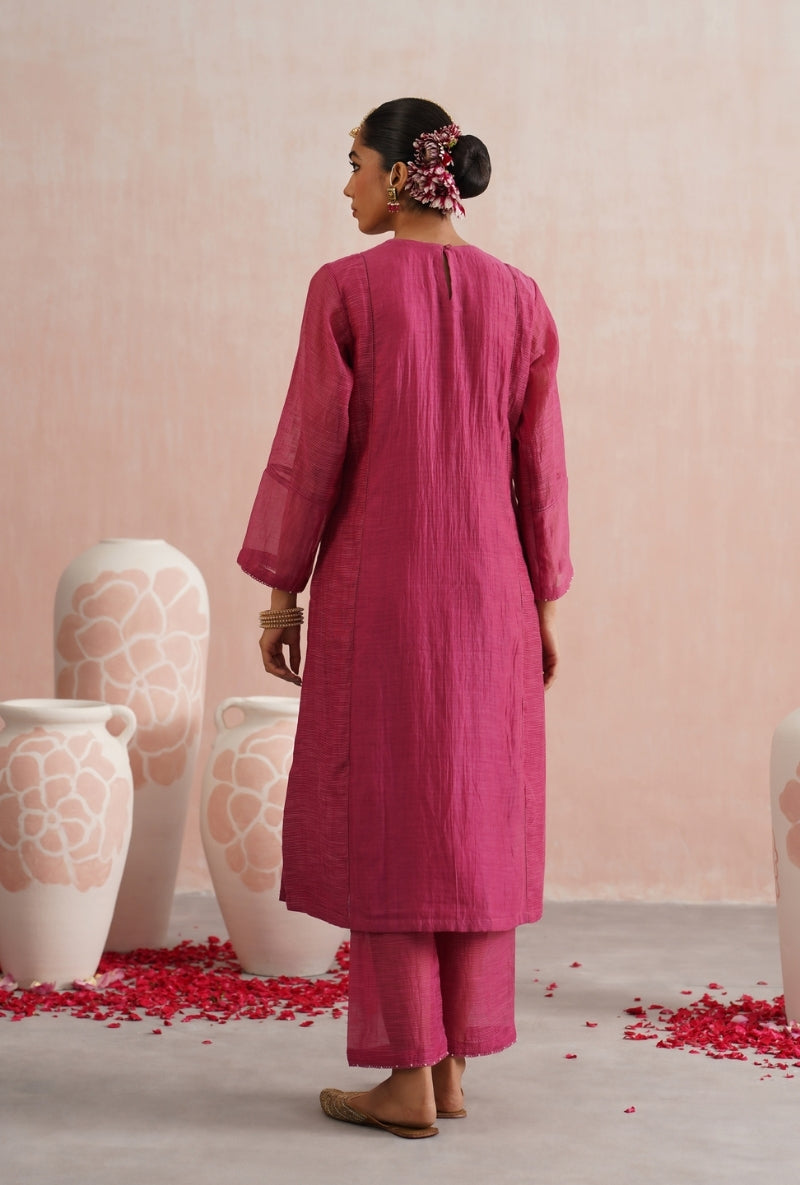 Fuschia Pink Pearl and Jewels Embroidered Prisha Kurta Set