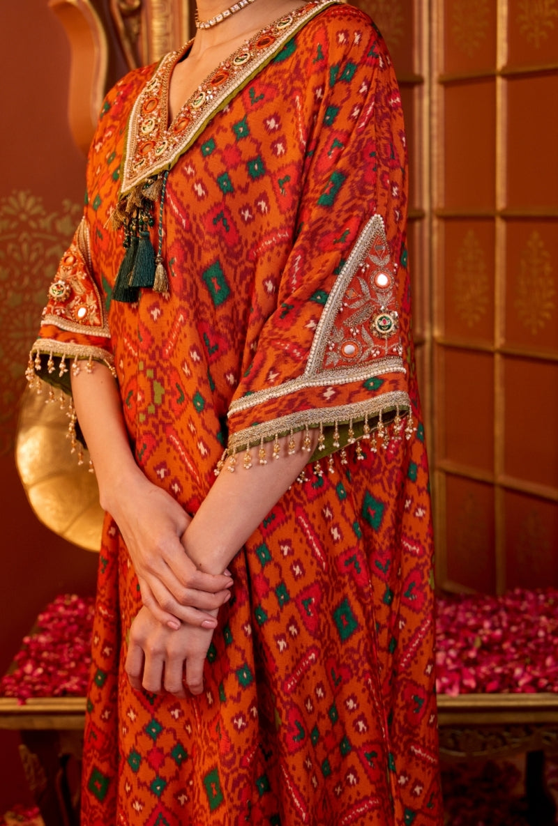 Orange Hand Embroidered Oorja Kaftan Set